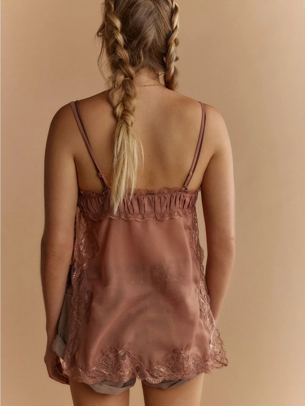Free People Sheer Lace-Trim Side Eye Chemise in Dusty Rose Ren Fair